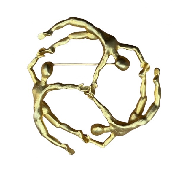 Jewelry - Goldtone Brooch Pin - 3 Elongated Modern Figures Joined in a Circle